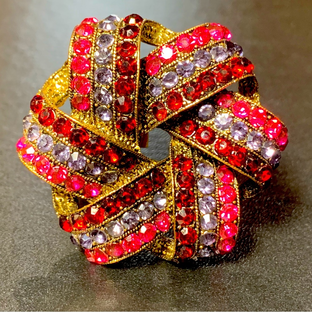 Vintage “Monet” Red Magenta, Pink, Purple Rhinestone Wreath Ribbon Brooch Pin